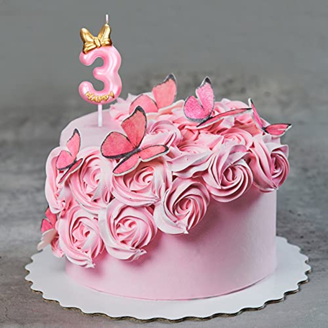 BOXOB 3 Inch Birthday Number Candles, 6-Pack Pink - Smokeless, Biodegradable, Rose Scented Cake Toppers